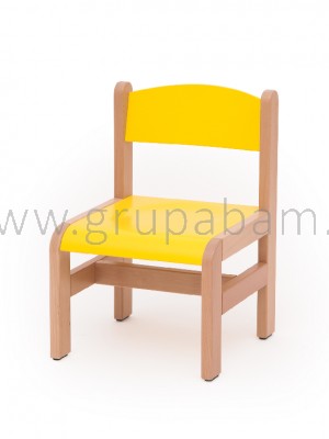 Krzesełko bukowe wys. 35 cm żółty pastel, z filcowymi zaślepkami