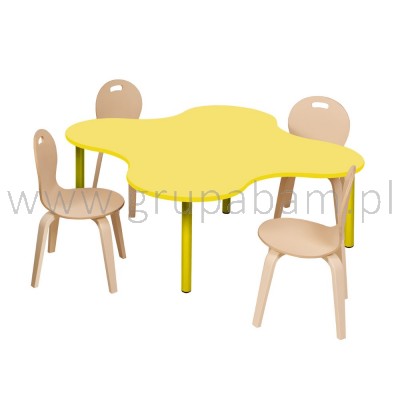 Stolik „Koniczynka” z prostymi nogami -żółty