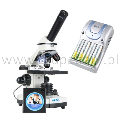 Mikroskop BioLight 200 z akumulatorkami i ładowarką + ząb rekina