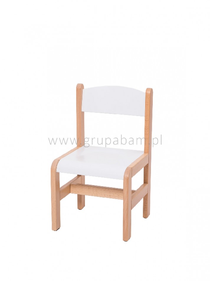 Krzesełko bukowe wys. 26 cm, białe, z plastikowymi zaślepkami