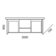 Stół warsztatowy z dwoma szafkami uchylnymi i półkami