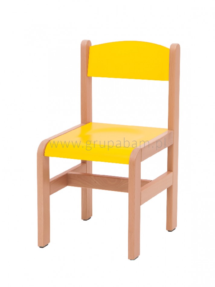 Krzesełko bukowe wys. 35 cm żółty pastel, z plastikowymi zaślepkami