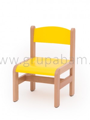 Krzesełko bukowe wys. 26 cm, żółte, z plastikowymi zaślepkami